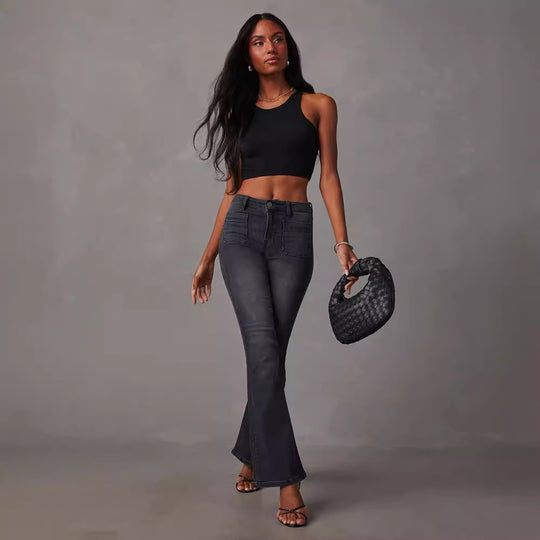Damen Flared Jeans mit hohem Bund und strukturiertem Denim R&B