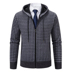 Herren gemütlicher Strickpullover mit modernem Karomuster und Kapuze R&B