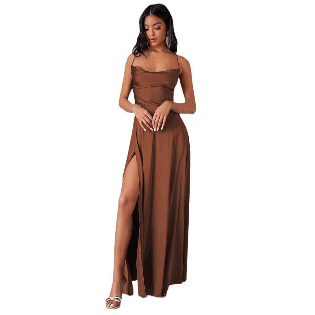 Damen Elegantes Maxikleid mit tiefem Ausschnitt und hochgradigem Schlitz R&B