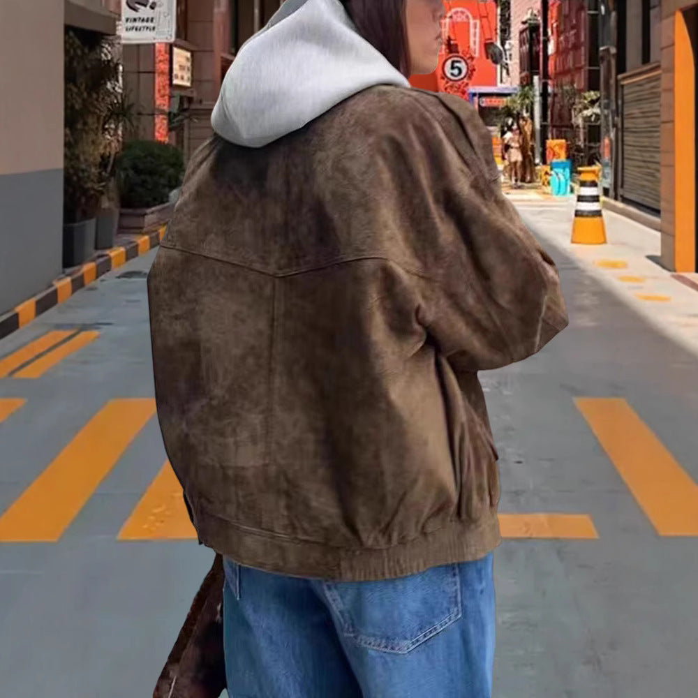 Damen Modische Kunstlederjacke mit lässigem Schnitt und praktischen Taschen R&B