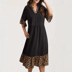 Damen Kleid mit modernem V-Ausschnitt und tierischem Musterdetail R&B