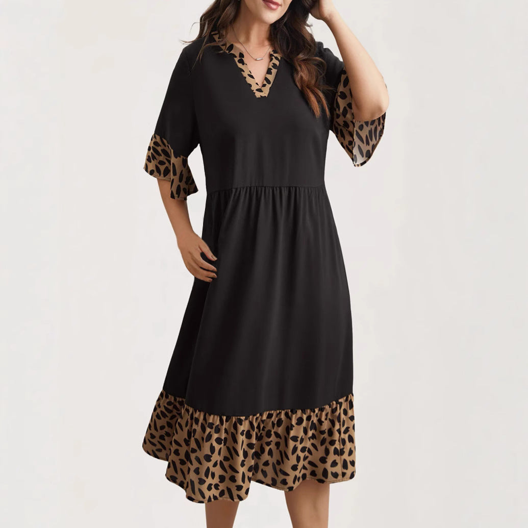 Damen Kleid mit modernem V-Ausschnitt und tierischem Musterdetail R&B