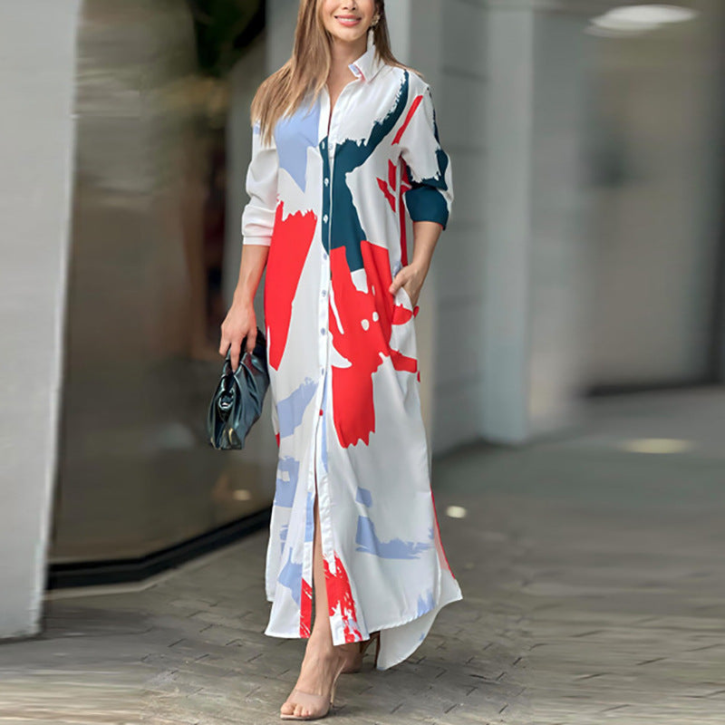 Damen Maxi-Hemdrobe mit buntem Kunstdesign R&B