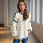 Damen lässiger Oversized-Pullover mit modischem Streifenmuster und strukturiertem Design R&B