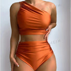 Damen Bikini-Set mit elegantem asymmetrischen Oberteil und hohem Taillenslip R&B