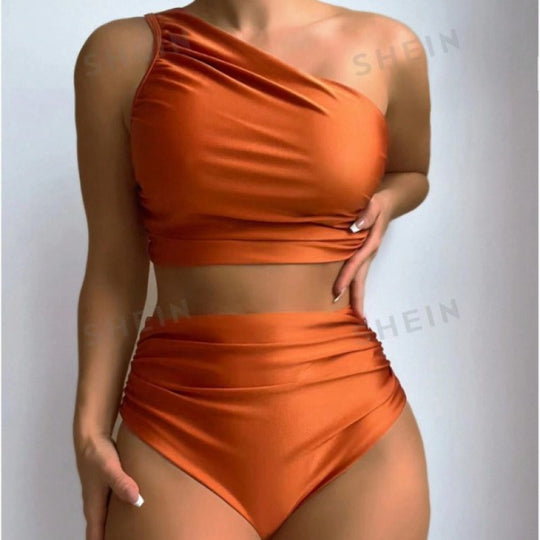 Damen Bikini-Set mit elegantem asymmetrischen Oberteil und hohem Taillenslip R&B