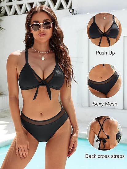 Damen Push-Up-Bikini-Top mit sexy Mesh und Rückenkreuz-Träger R&B