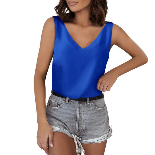Damen Ärmelloses V-Ausschnitt Top Aus Hochwertigem Material Heidi-Mode