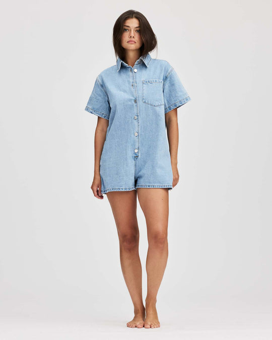 Damen Jeans-Overall mit Kurzarm und praktischen Taschen R&B