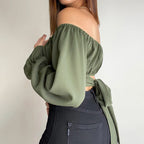 Damen Off-Shoulder Bluse mit Raffung und langen Ärmeln R&B