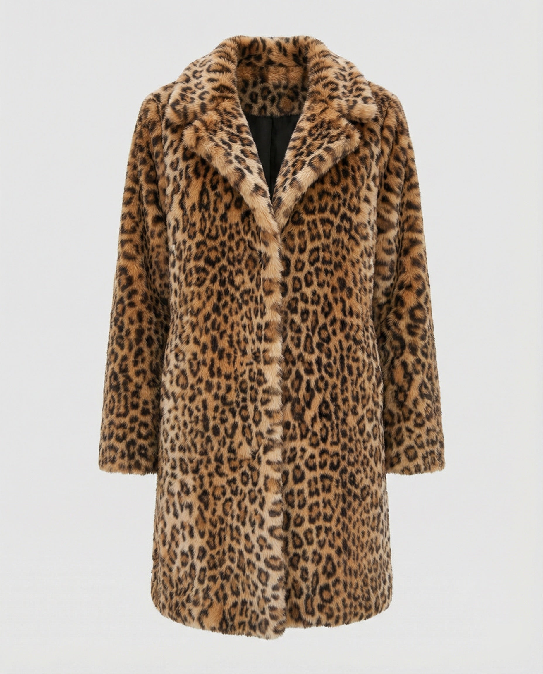 R&B | Mantel - Kunstpelz - Oversized Fit - Reverskragen - Leopardenprint