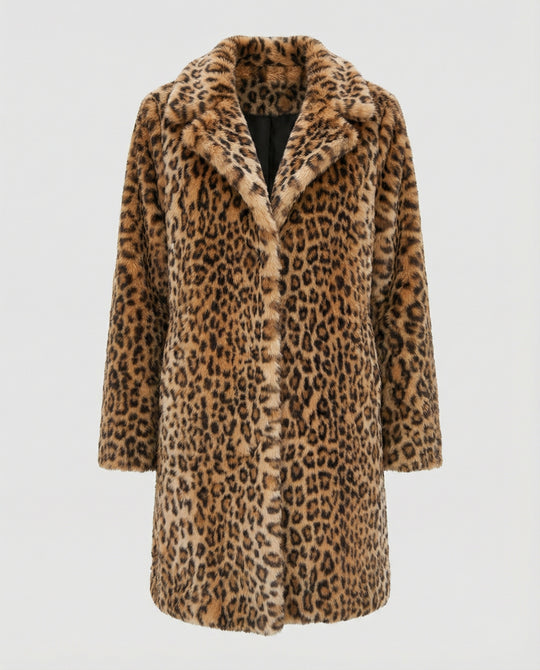 R&B | Mantel - Kunstpelz - Oversized Fit - Reverskragen - Leopardenprint