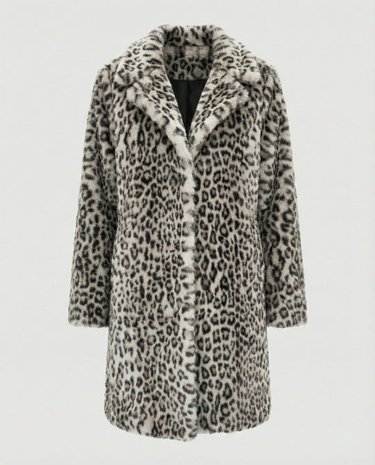 R&B | Mantel - Kunstpelz - Oversized Fit - Reverskragen - Leopardenprint
