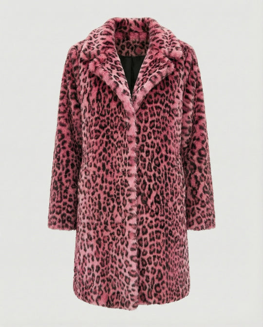 R&B | Mantel - Kunstpelz - Oversized Fit - Reverskragen - Leopardenprint