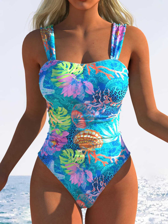 Damen Einteiliger Badeanzug mit innovativem Animal-Print und hohem Beinausschnitt R&B