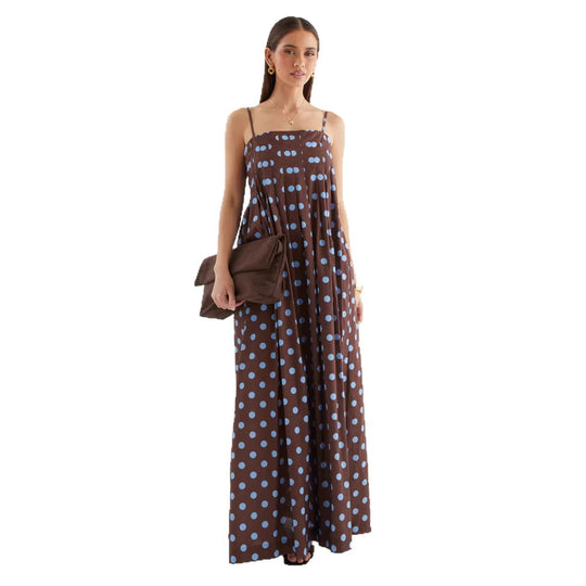 Damen Maxikleid mit verspieltem Punkte-Muster und schulterfreien Trägern R&B