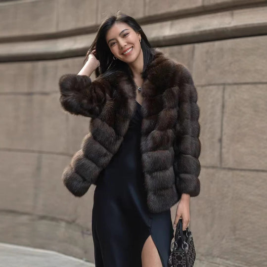 Damen Luxuriöse Kunstpelzjacke mit voluminösen Ärmeln R&B