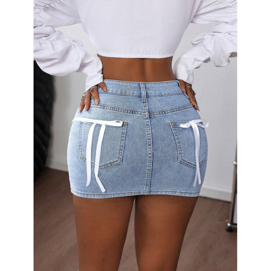 Damen Denim Minirock mit eleganten Schnürdetails R&B