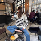 Damen Strickpullover mit maritimen Streifen und Knopfdetails R&B