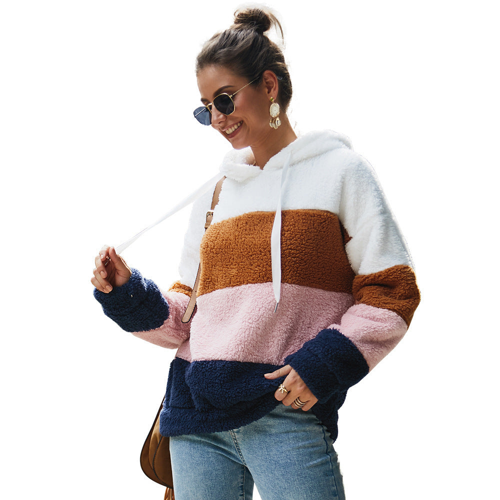 Damen Kuscheliger Fleece-Hoodie mit Farbblockdesign R&B