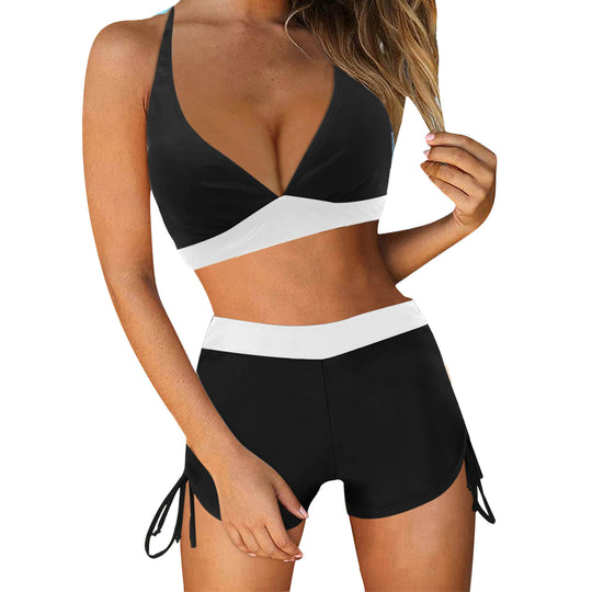 Damen Sportliches Bikini-Set mit modischem Hochbund und Seitenbindebändern R&B