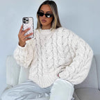 Damen Grobstrickpullover mit modernem Zopfmuster und lässigem Schnitt R&B