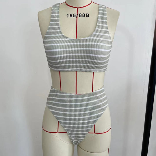 Damen High-Waist Bikini-Set mit modischem Rippstrick R&B