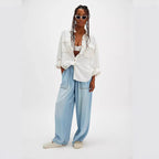 Damen Lässige weite Denim-Jeans mit elastischem Bund und praktischen Taschen R&B