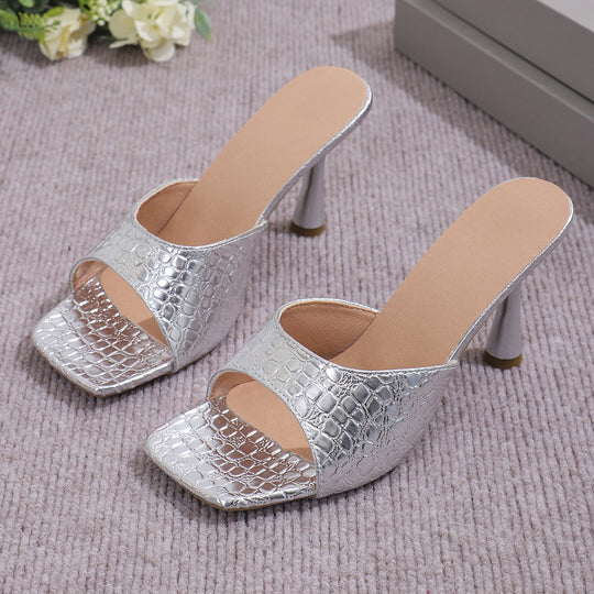 Damen elegante Slingback-Pantoletten mit Schlangenleder-Optik R&B