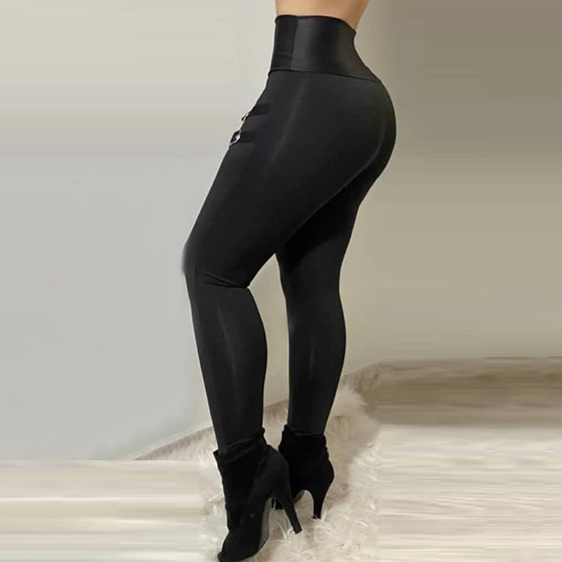 Damen Figurbetonte Kunstleder-Leggings mit Schnallen-Details R&B