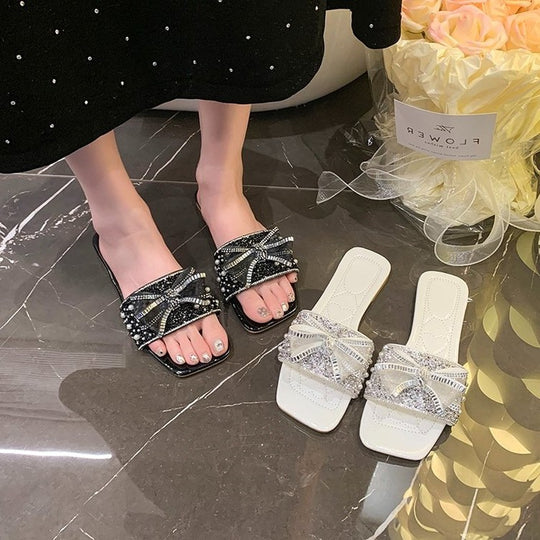 Damen Glamouröse Riemchen-Sandalen mit funkelnder Schleifen-Applikation R&B