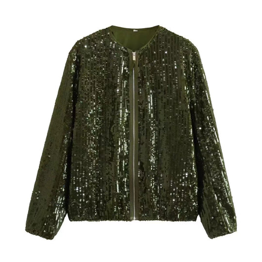 Damen Paillettenjacke mit durchgehendem Reißverschluss und elegantem Stehkragen R&B