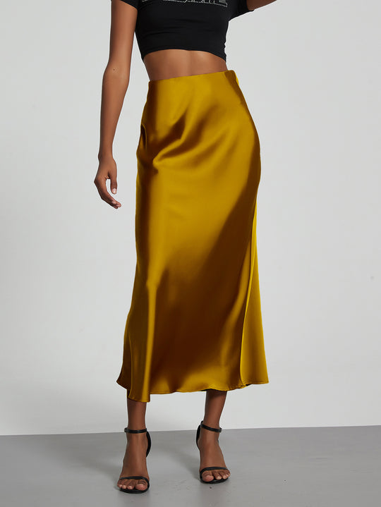 Damen Stilvolle Satin-Stretchrock mit hohem Bund und fließendem Schnitt R&B