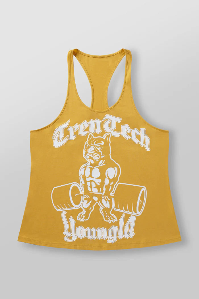 Herren nan figurbetontes Fitness-Tanktop mit Bulldoggen-Grafik und extra tiefen Armausschnitten R&B