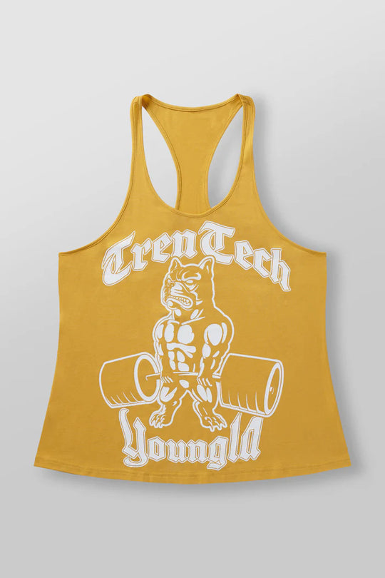 Herren nan figurbetontes Fitness-Tanktop mit Bulldoggen-Grafik und extra tiefen Armausschnitten R&B