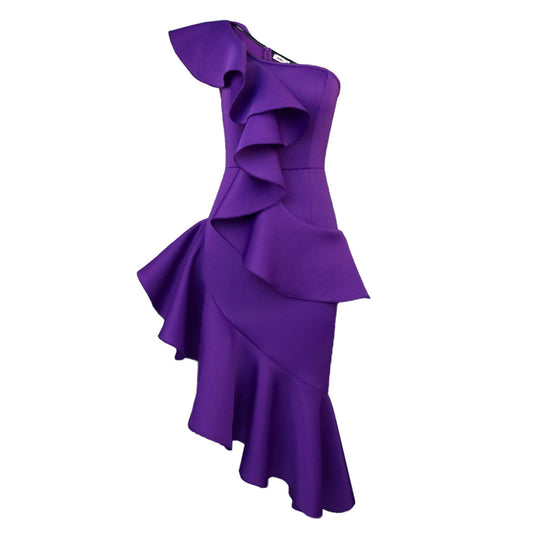 Damen Elegantes Maxi Kleid mit asymmetrischem Rüschendesign R&B