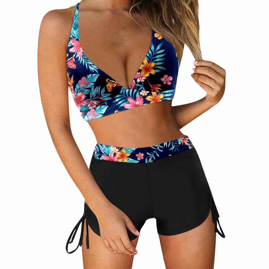 Damen Sportliches Bikini-Set mit modischem Hochbund und Seitenbindebändern R&B