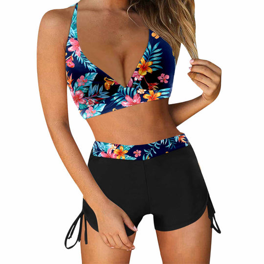 Damen Sportliches Bikini-Set mit modischem Hochbund und Seitenbindebändern R&B