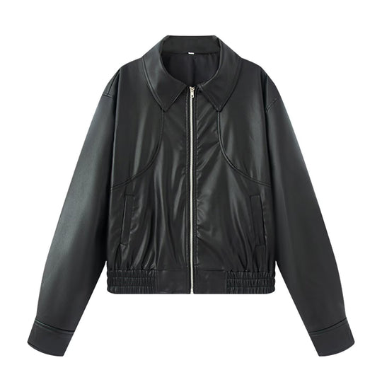 Damen Kunstleder Bikerjacke mit elastischem Bund und schlichten Taschen R&B