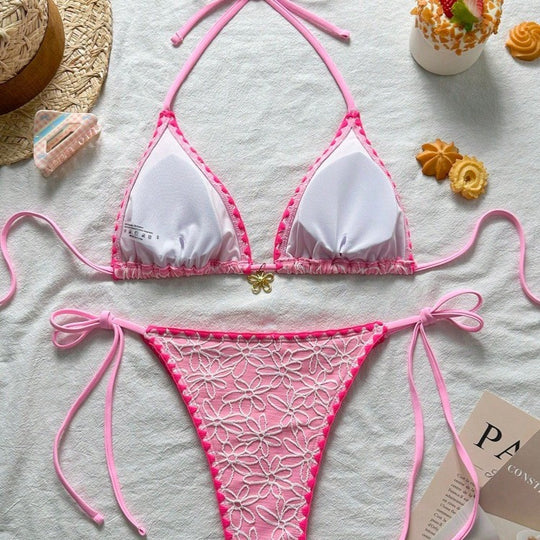 Damen Triangel-Bikini-Set mit floralen Stickereien R&B