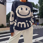 Damen Strickpullover mit fröhlichem Emoji-Motiv und komfortablem Schnitt R&B