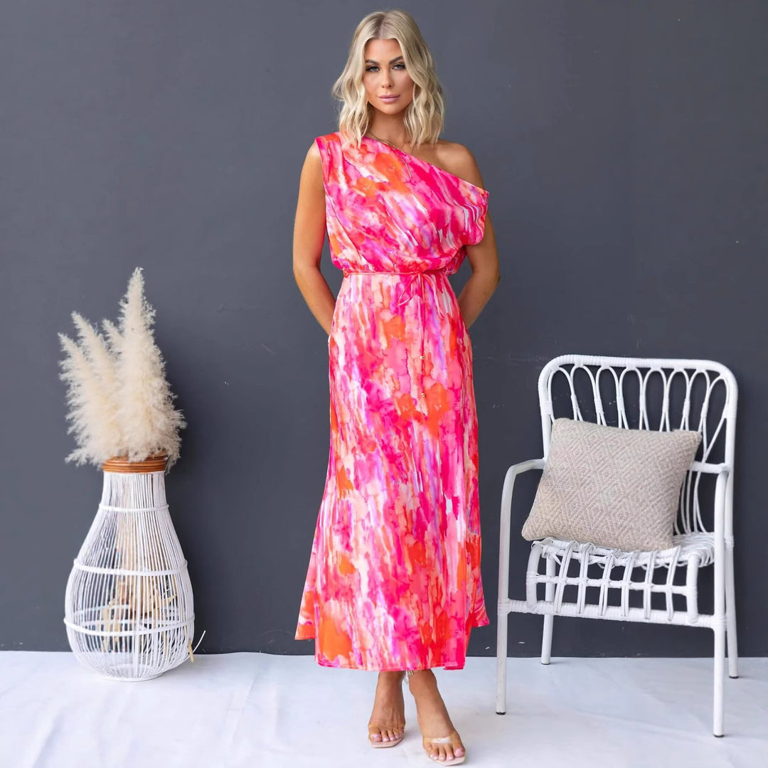 Damen Maxikleid mit asymmetrischem Design und fließendem Stoff R&B
