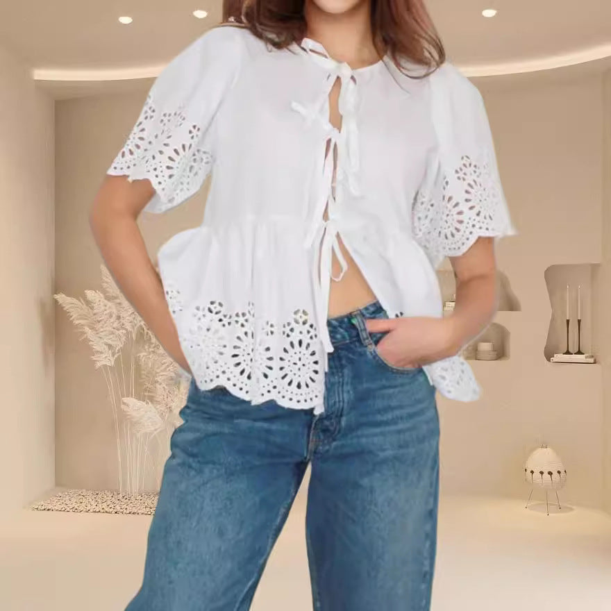 Damen Bluse mit Schnittdetails und Luftig-weitem Design R&B