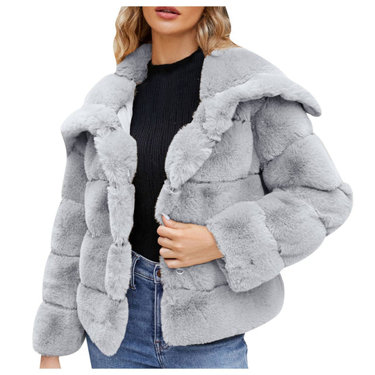 Damen Modische Kapuzenjacke aus künstlichem Pelz mit strukturiertem Design R&B