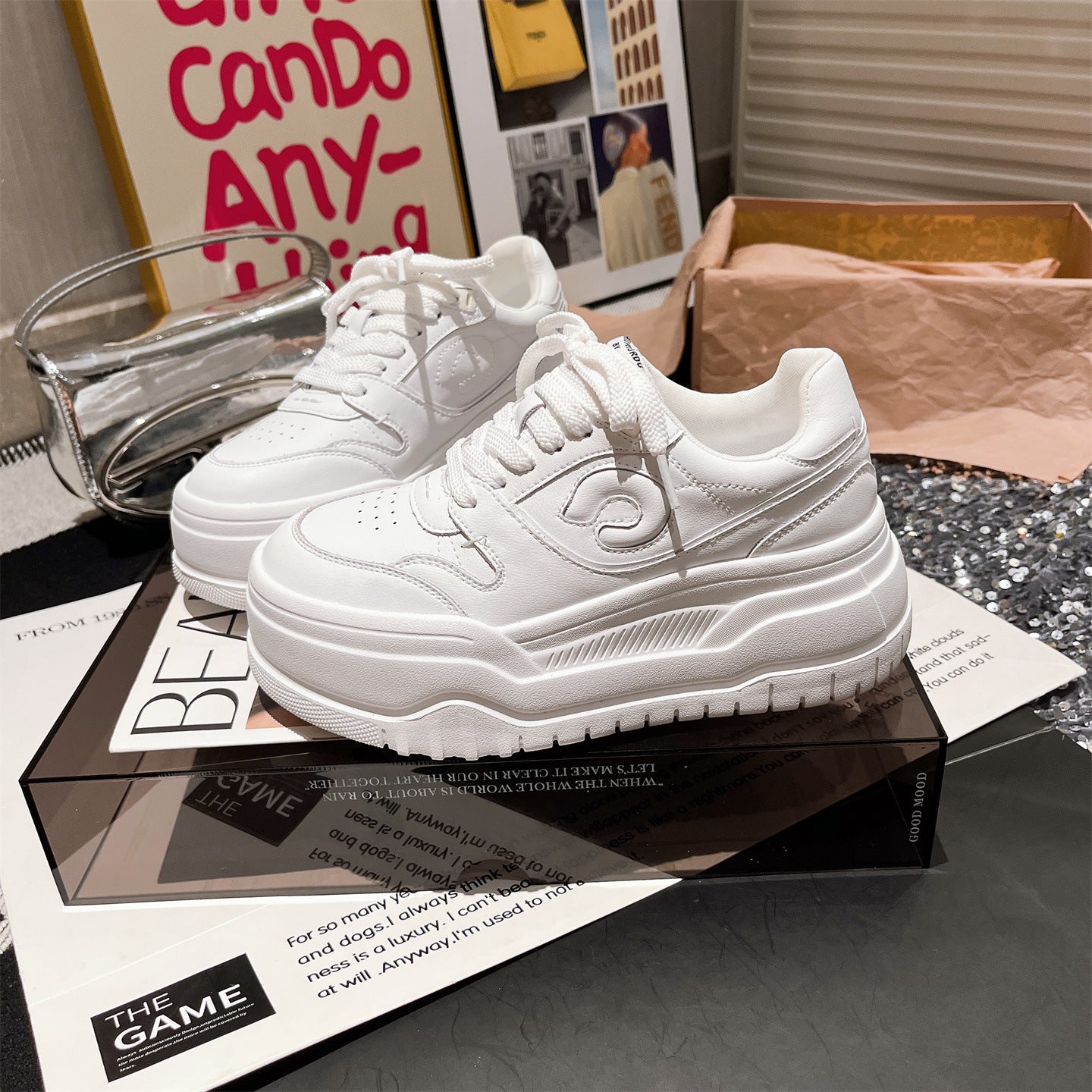 Damen modische Chunky Sneakers mit hohem Plateau und atmungsaktiver Obermaterialstruktur R&B