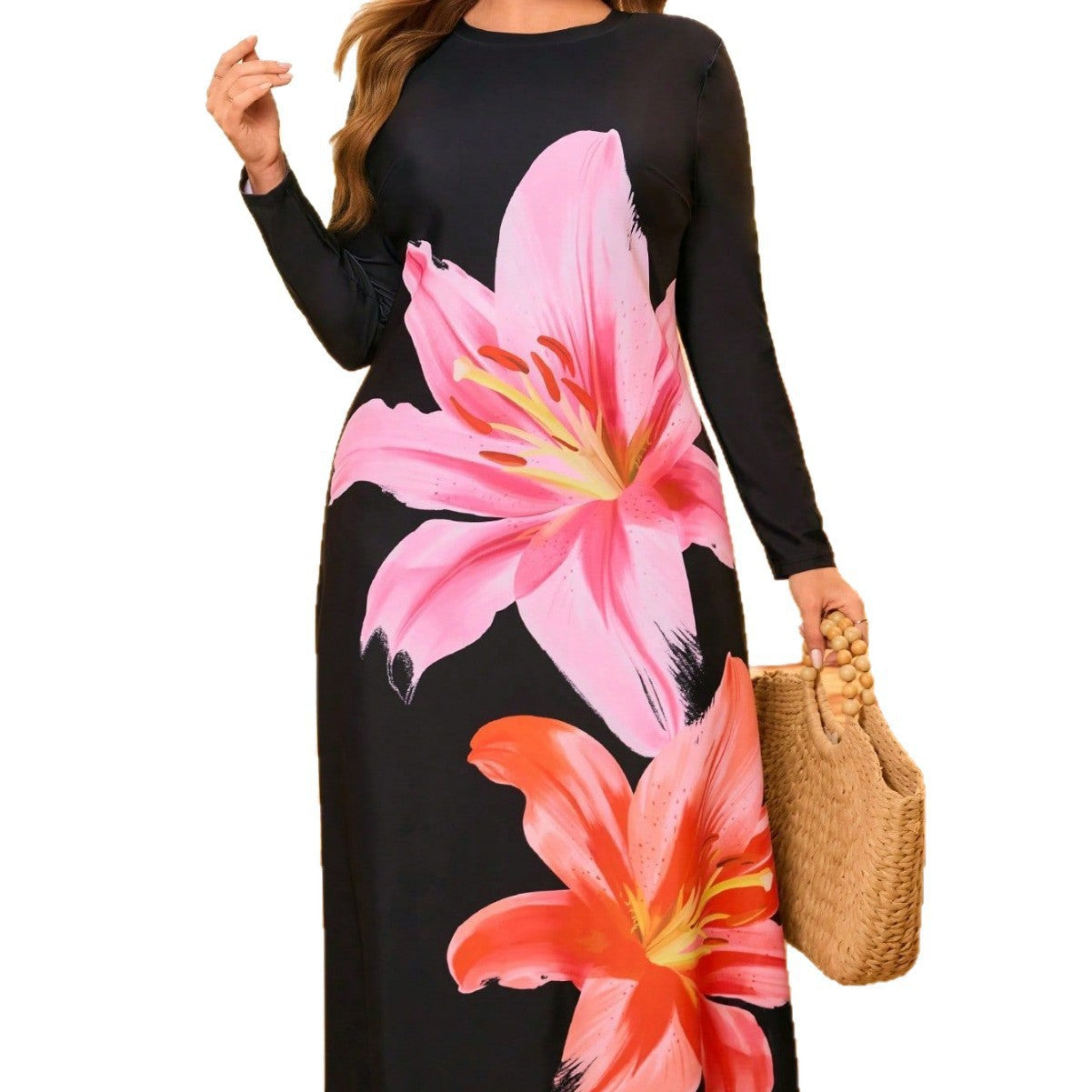Damen Strandkleid mit langen Ärmeln und floralem Design
