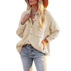 Damen Overshirt im lässigen Strickdesign mit Knopfverschluss und Brusttasche R&B