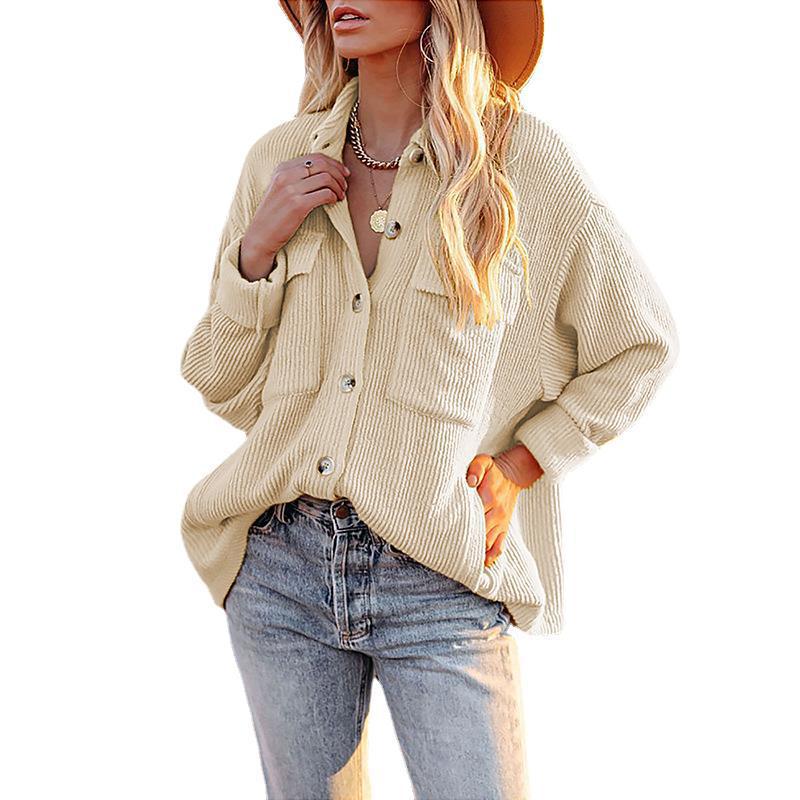Damen Overshirt im lässigen Strickdesign mit Knopfverschluss und Brusttasche R&B