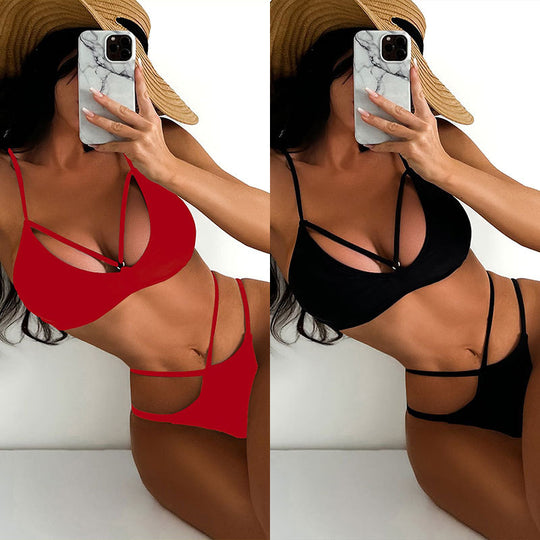 Damen Triangel-Bikini mit tiefem V-Ausschnitt und raffinierten Trägermuster R&B