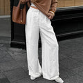 Damen Weit geschnittene Leinenhose mit elastischem Bund und hohem Taillenbund R&B